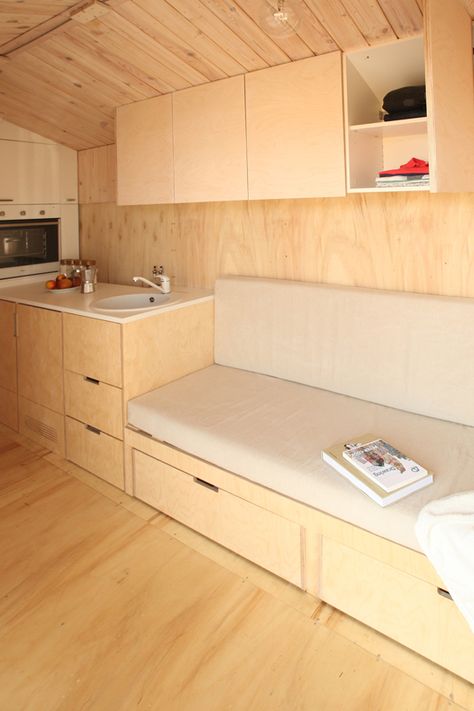 Tiny House Plywood, Plywood House Design, Plywood Tiny House Interior, Plywood Tiny House, Plywood Studio, Plywood Camper Interior, Plywood Flooring Ideas, Very Small House, Plywood Interior Walls