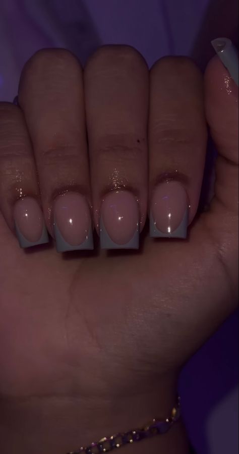 Grey French Tips Nails, Short Grey French Tip Nails, Grey French Tip Acrylic Nails, Short Square Junk Nails, Shirt Acrylic Nails Designs, Short Nails Grey, Real Short Acrylic Nails, Shorties Nails Fall Colors, Simple Short Nails Acrylic