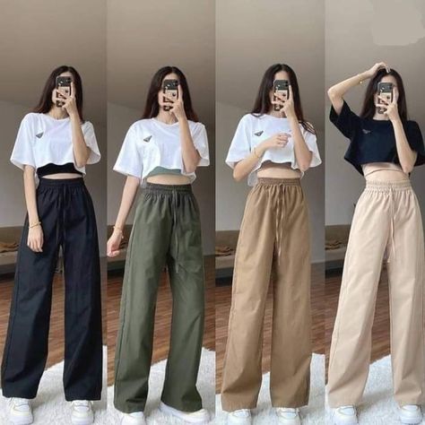 Goodwill Outfits, Baggy Crop Top, Korean Pants, Dance Style Outfits, Culottes Pants, Simple Style Outfits, Outfit Korean, Oversized Outfit, Saree Designs Party Wear