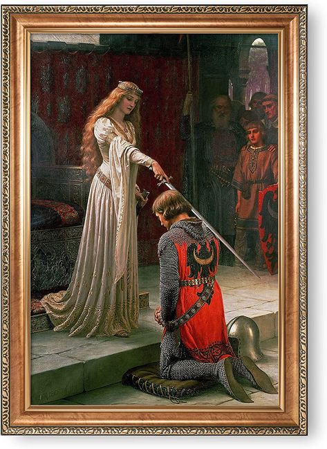 Kneeling Knight, Edmund Blair Leighton, Painting Princess, The Accolade, Romantic Wall Art, Medieval Tapestry, Blackwork Embroidery, Tapestry Wall Art, Classic Paintings