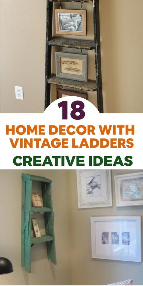 Enhance the appeal of your living space with creative decor inspiration featuring vintage ladders! Transform an unused wooden ladder into a chic bookshelf, showcasing your most-loved books and infusing personality into any room. Use the rungs to hang twinkling fairy lights or charming potted plants for a whimsical touch. Embrace nostalgia as you elevate your home into a warm retreat that combines comfort with character. Wooden Ladders Ideas Decor, Old Wooden Ladder Ideas, Trendy Bookshelf, Vintage Ladder Decor, Wooden Ladder Ideas, Antique Ladder Decor, Old Ladder Decor, Old Ladder Ideas, Upcycle Ladder