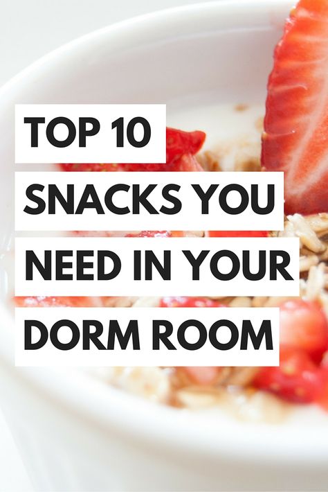 Even though you will probably have a meal plan for the cafeteria, it's still a good idea to have a couple of snacks to keep in your dorm room for those late night study break when hunger hits. Here... Couples First Home, Dorm Room Snacks, Dorm Snacks, Dorm Room Food, College Snacks, Apartment Ideas For Couples, Dorm Food, Healthy College, Night Study