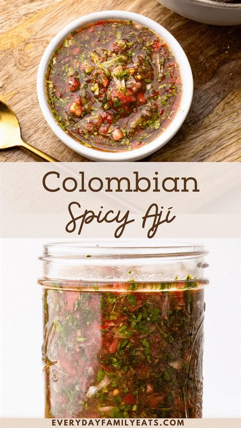 This zesty Colombian Aji is bursting with flavor, made with tomatoes, peppers, onions, and cilantro is a fantastic condiment to have on hand. Aji Panca Recipes, Aji Colombiano Recipe, South American Food, Aji Amarillo Sauce, Colombian Aji Recipe, Colombian Aji, Aji Peruvian Green Sauce, Colombian Chimichurri Sauce, Colombian Hot Sauce