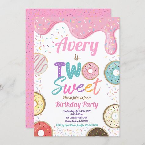 Two Sweet 2nd Birthday, Sweet One 1st Birthday, Birthday Party Pink, Blue Invitation, 2nd Birthday Party, 2nd Birthday Invitations, Two Sweet, Girl 2nd Birthday