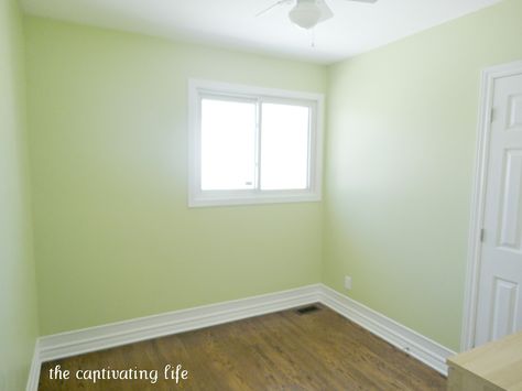 The new baby won't be here for several months yet, but we wanted to start on the baby room. I figured it would be good for us to paint while... Celery Green Paint Colors, Bright Green Paint Colors, Lime Green Rooms, Lime Green Bathrooms, Bright Green Paint, Green Bedroom Paint, Paint Combos, Lime Green Walls, Iridescent Summer