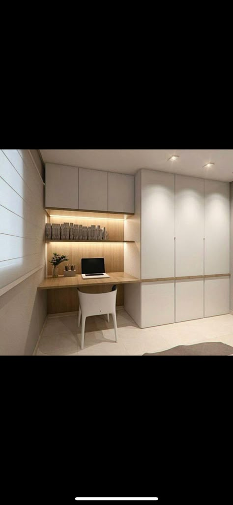 Wardrobe And Office Room, Desk And Wardrobe Combination, Bedroom Cupboard, Study Room Design, Bedroom Cupboard Designs, Wardrobe Design Bedroom, Small Room Design, Home Office Storage, Cupboard Design