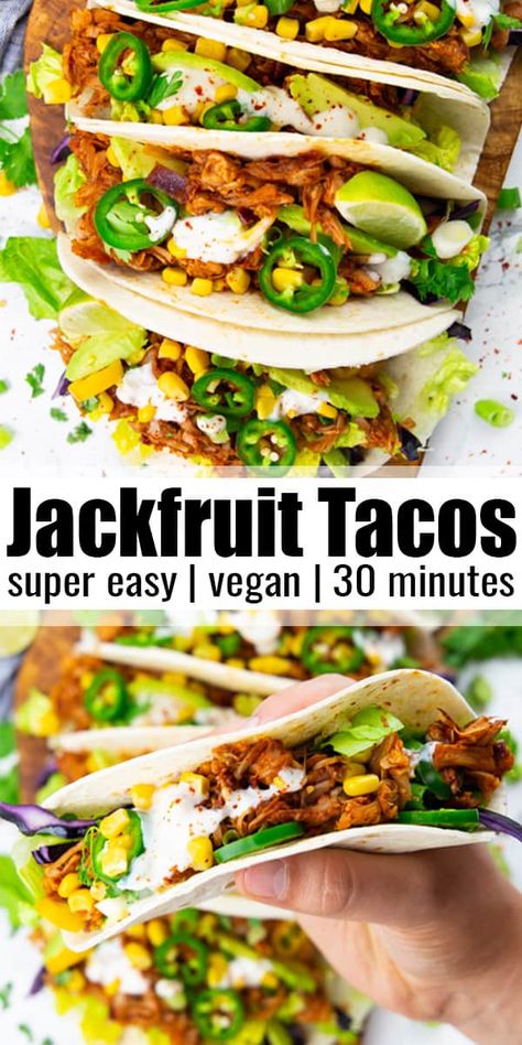 Jackfruit Tacos Vegan, Tacos Vegan, Vegan Jackfruit, Jackfruit Tacos, Bbq Jackfruit, Jackfruit Recipes, Vegan Mexican Recipes, Vegan Bbq, Vegan Tacos