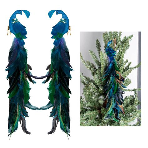 PRICES MAY VARY. Quality Material: Our artificial peacock decoration is made of natural feathers and foam, bright in color and soft to the touch, very like a real peacock. Size: This simulated peacock ornament is 45x7x7cm/17.7x2.8x2.8 inches. There is a metal clip under each artificial peacock bird, which is firmly attached and can be clipped anywhere at will. Realistic Design: This blue peacock decor with long artificial feathers, smart eyes and shiny body. The shape is cute and realistic, very Peacock Christmas Decorations, Christmas Peacock, Peacock Christmas Tree, Peacock Wreath, Peacock Ornaments, Peacock Christmas, Peacock Theme, Peacock Decor, Blue Peacock