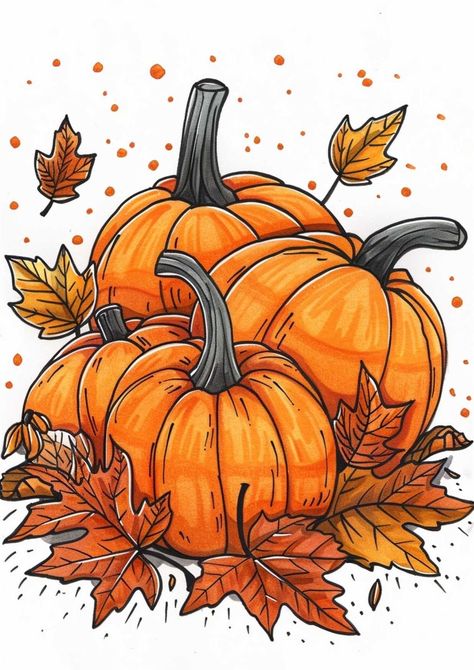 Autumn Pumpkins Drawing, Pumpkin Field Drawing, September Drawing Ideas, Autumn Drawings Aesthetic, Fall Drawings For Kids, Fall Landscape Drawing, Fall Drawings Ideas, Fall Pumpkin Drawing, Autumn Drawing Easy