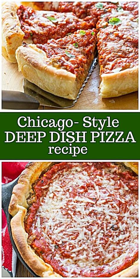 Pizza Chicago, Chicago Style Deep Dish Pizza, Deep Dish Pizza Recipe, Chicago Deep Dish Pizza, Pizza Roll, Chicago Style Pizza, Chicago Pizza, Italian Recipe, Homemade Dough