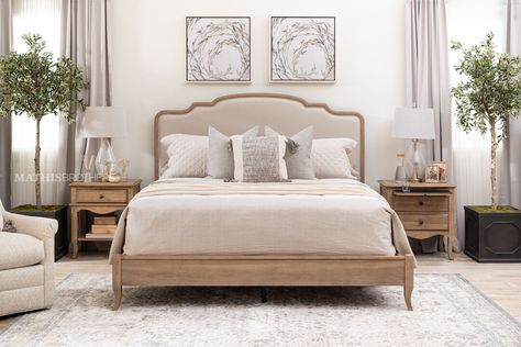 Birch Lane Bedroom Furniture, Queen Bed Frame Fabric, High Upholstered Bed Master Bedrooms, Master Bedrooms Upholstered Beds, Beige King Bed Frame, Arched Headboard Master Bedrooms, California Coastal Master Bed, Wood And Upholstered King Bed, Upholstered Master Bed