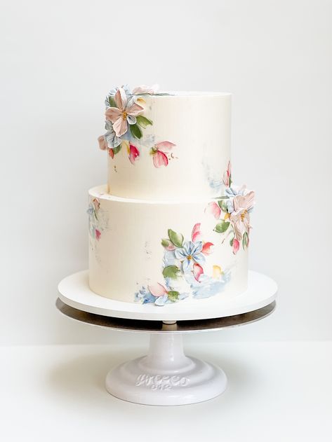 wedding cake Wedding Cakes And Cupcakes, Pastel Wedding Cakes, Painted Wedding Cake, Garden Wedding Cake, Green Wedding Cake, Pretty Wedding Cakes, Small Wedding Cakes, Wedding Cake Photos, Floral Wedding Cake