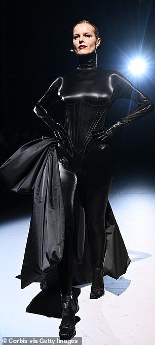 Mugler Catsuit, Mugler Black, Black Leather Outfit, Black Catsuit, Eva Herzigova, Silk Bow, Thierry Mugler, Irina Shayk, Leather Outfit