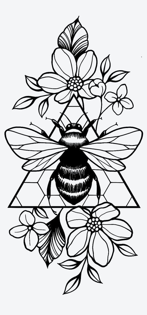 Lilac And Bee Tattoo, Thick Bold Line Tattoo, Knee Bee Tattoo, Bees Honeycomb Tattoo, Whimsical Bee Tattoo, Bee Hive Design Ideas, Bee Floral Tattoo, Simple Bee Tattoo Outline, Dream Catcher Stencil