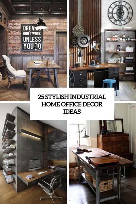 25 Stylish Industrial Home Office Decor Ideas - Shelterness Shared Home Offices, Large Wooden Desk, Industrial Home Office, Metal And Wood Chairs, Industrial Style Office, Vintage Home Offices, Industrial Office Decor, School Office Decor, Home Office Decor Ideas