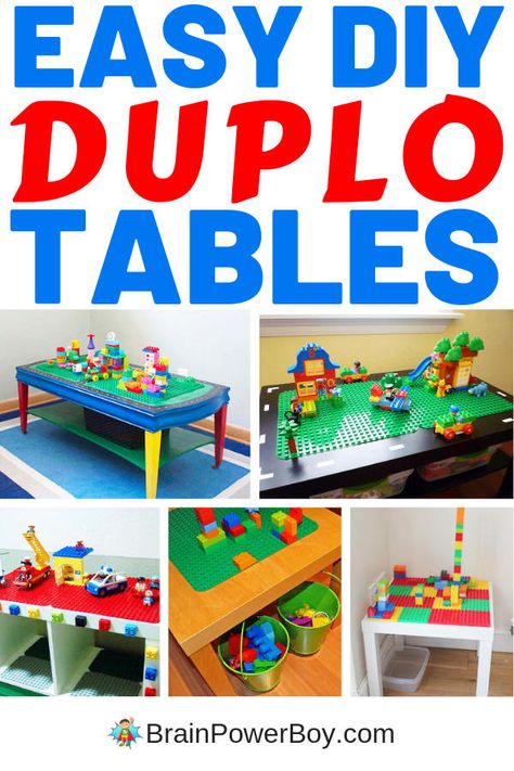 These are so cool! DIY DUPLO tables that you can actually make! Your kids will love it and so will you because they help you organize the bricks. Duplo Storage, Duplo Table, Coffee Table Hacks, Lego Cupcakes, Ikea Lack Coffee Table, Lack Coffee Table, Organizing Toys, Lego Designs, Ikea Lack Table