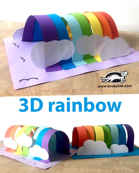 3D RAINBOW Construction Paper Rainbow Craft, 3d Rainbow Craft, Paper Templates Free Printable Crafts, Krokotak Spring, Rainbow Arts And Crafts, Rainbow Art For Kids, Easy Rainbow Craft, Rainbow Crafts For Kids, Spring Kids Art