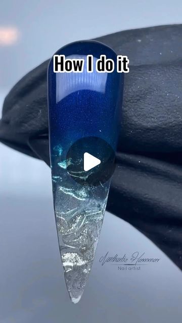 Nail Designs On Clear Nails, Glass Blue Nails, Ice Nails Acrylic Clear, Blue Glass Nails, Glass Nails Tutorial, Nail Art Hacks Diy Tutorials, Waterdrop Nails, Ice Nails Designs, Alcohol Ink Nails