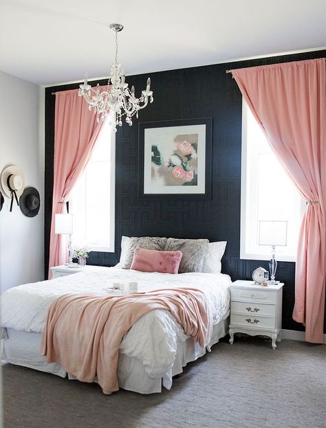 Cozy Glam Bedroom, Blush Pink Bedroom, Pink Bedroom Design, Glamourous Bedroom, Glam Bedroom, Dekorasi Kamar Tidur, Black Bedroom, Pink Bedroom, Master Bedrooms Decor