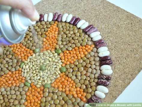 How to Make a Mosaic with Lentils: 8 Steps (with Pictures) Seed Pictures Craft, Bean Mosaic Art Ideas, Beans Mosaic Art, Seed Mosaic Art, Seed Mosaic For Kids, Bean Art Mosaic, Roman Mosaic Art For Kids, Bean Mosaic Art, Seed Mosaics