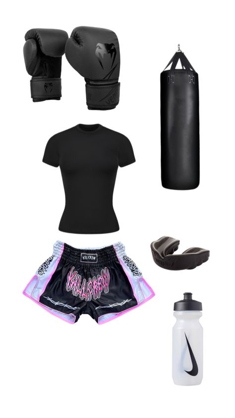 Boxing Outfit Aesthetic, Boxing Women Outfits, Girl Boxing Outfit, Girl Boxers Aesthetic, Kickboxing Outfit For Women, Boxer Girl Aesthetic, Muay Thai Outfit, Boxer Outfit Female, Boxing Shorts Women