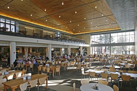 The 15 Best Colleges for Dining Hall Food Yonsei University Cafeteria, Student Dining Hall, Fancy Cafeteria School, Dining Hall University, School Dining Hall Aesthetic, University Cafeteria Aesthetic, Canteen School Aesthetic, College Cafeteria Design, College Cafeteria Aesthetic