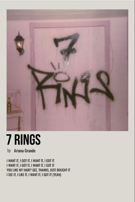 minimal polaroid song poster for 7 rings by ariana grande Ariana Grande Poster, Photowall Ideas, Spotify Songs, Minimalist Music, Ariana Grande Songs, Music Poster Ideas, Vintage Music Posters, Deco Studio, Music Collage