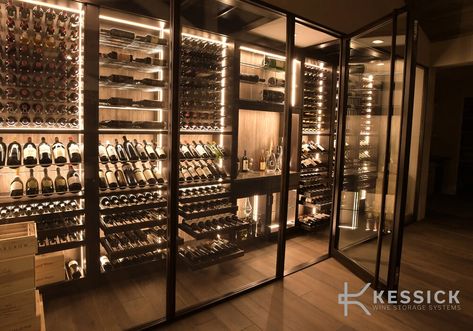 Wine Room Decor, Modern Wine Cellar, Wine Wall Display, Wine Bar Design, Wine Cellar Wall, Wine Room Design, Contemporary Wine Cellar, Wine Cellar Basement, Glass Wine Cellar