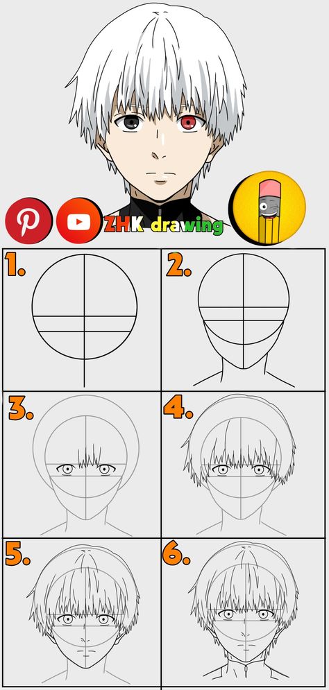 Subscribe to my channel for more tutorial #kenkaneki #tokyoghoul #anime #drawing #draw #tutorial How To Create Anime, Anime Drawing Tricks, How To Make Anime Face, How To Anime, How To Draw Anime Tutorials, How To Draw An Anime Face, How To Draw Anime For Beginners, Anime Drawing Face, Anime Drawings Tutorials Step By Step