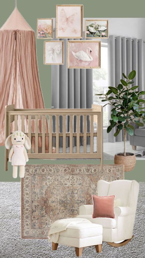 Sage Pink And Grey Nursery, Dusty Rose And Green Nursery, Twin Girl Nursery Pink, Pink And Green Nursery Ideas, Green And Mauve Nursery, Sage Green Girls Nursery, Sage And Mauve Nursery, Sage Pink Nursery, Sage Green And Pink Nursery