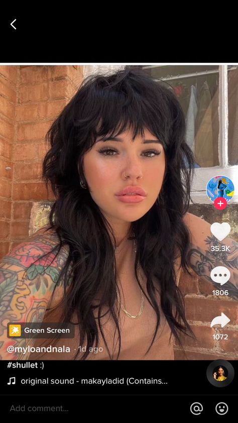 Modern Day Mullet For Women, Fashion Mullet Women Long, Lady Mullet Long, 2 Halves Of A Whole Tattoo, Black Shag With Bangs, Long Mullet Shag Haircut, Long Mullets Woman, 2023 Edgy Hair, Grunge Shag Haircut Medium