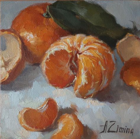 Small tangerine painting Nature, Painting For Kitchen, Fruit Oil Painting, Simple Oil Painting, Painting Fruit, Oil Painting Inspiration, Orange Painting, Still Life Fruit, Food Painting