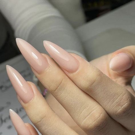 Medium Nude Nails, Nude Press On Nails, Stiletto Press On Nails, Classy Almond Nails, Long Almond Nails, Long Almond, Solid Color Nails, Nails Stiletto, Edgy Nails