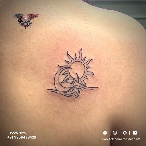 Feather Design Tattoo, Air Tattoos, Moon And Water, Tattoos Celtic, Deep Tattoo, Ma Tattoo, Wave Tattoo Design, Moon Sun Tattoo, Earth Tattoo