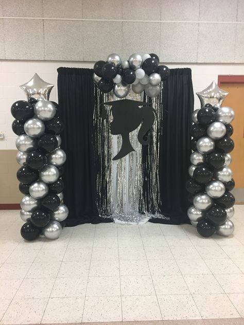 Beauty School Graduation Party Ideas, Silver And Black Graduation Party Ideas, Hairdresser Graduation Party Ideas, Cosmetology Graduation Party Decorations Ideas, Cosmetology Graduation Party Decorations, Beautician Graduation Party, Gothic Graduation Party, Silver Graduation Party, Rockstar Graduation Theme