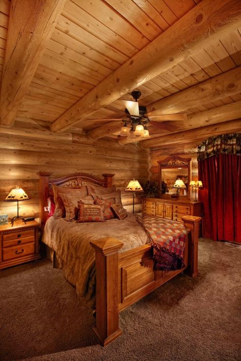 Interiors | Yellowstone Log Homes Log Cabin Bedroom Ideas, Log Cabin Bedrooms, Log Home Bedroom, Log Cabin Bedroom, Cabin Bedroom Decor, Cabin Homes Interior, Log Home Interior, Log Cabin Furniture, Log Cabin Living