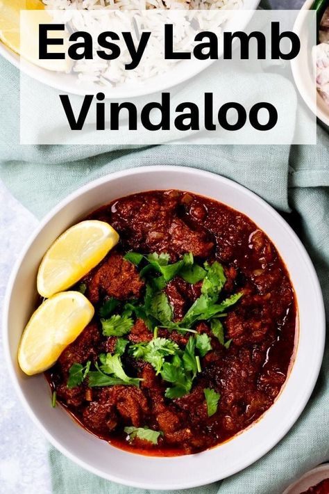 Full of spice and with a delicious kick of vinegar in the sauce, this easy lamb vindaloo recipe is one that many curry lovers will love! Just make the marinade the day before so all the delicious flavours can soak into the lamb before you cook it. Perfect for prepping in advance and batch cooking too. Lamb Vindaloo Recipe, Chicken Vindaloo Recipe, Vindaloo Sauce, Lamb Vindaloo, Vindaloo Curry, Vindaloo Recipe, Chicken Vindaloo, Lamb Dishes, Vindaloo