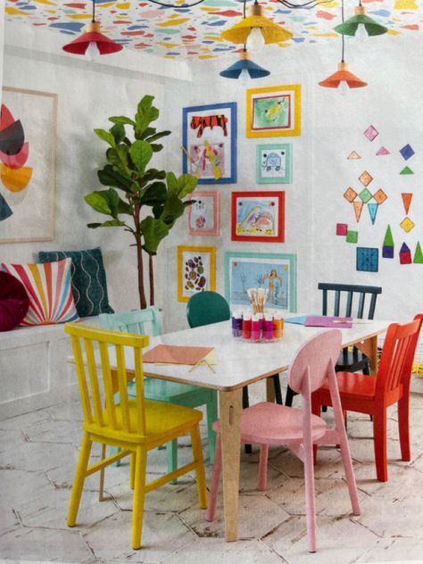 Kids Art Studio, Playroom Wallpaper, Colorful Playroom, Basement Playroom, Kids Playroom Decor, Playroom Design, Kids Artwork, Playroom Wall, Toy Rooms