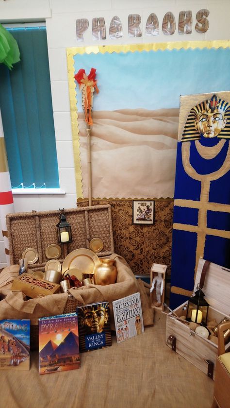 A Pharaoh display with added oomph! Ancient Egypt Display, Egypt Display, Halloween Egyptian, Egyptian Room, Egypt Vbs, Year 2 Classroom, Egyptian Halloween, Egyptian Gifts, Best Quran Quotes