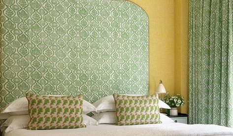 Home block-printing – Selvedge Magazine Statement Headboard, Bedroom Schemes, Cheap Old Houses, Firmdale Hotels, Headboard Shapes, Bed Stool, Soho Hotel, Kit Kemp, Rattan Wood