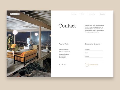 Contact Design Website, Contact Form Design, การออกแบบ Ui Ux, Contact Us Page Design, Stahl House, Website Design Inspiration Layout, Page Layout Design, Slide Presentation, Creative Web Design