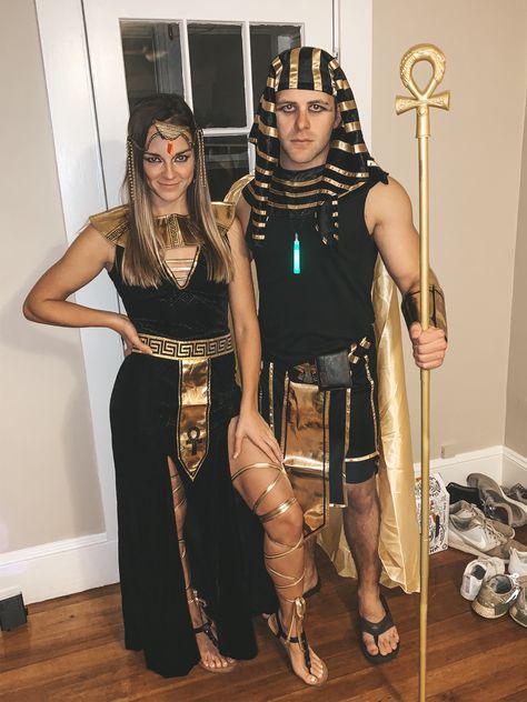 Cleopatra and King of Egypt Halloween costume Egyptian Diy Costume, Egyptian Halloween Costume, Cleopatra Outfit, Egyptian Goddess Costume, Egypt Costume, Egypt Cleopatra, King Of Egypt, Cleopatra Halloween Costume, Egyptian Halloween