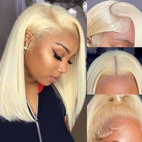 PRICES MAY VARY. Blonde Wig Human Hair Material: Human Hair Bob Wig 13x4 Front Lace Up Wig, made from Grade 9a Lace Front Wig, Glueless human hair wigs pre plucked blonde Bob Wig, healthy no smell,No tangles,can be dyed, bleached and restyled 613 Bob Wig Human Hair Advantage: Vibrant Blonde lace front wigs human hair bob 180 density human hair wig, full and thick.Bob wig can't be seen through,does not show tracks.12 inches (true length).with large excess hair edges that's easy to bleach Wear and 613 Blonde Bob, Color Rubio, Blonde Bob Wig, Blonde Bob Hairstyles, Bob Lace Front Wigs, Blonde Lace Front Wigs, 613 Blonde, Remy Human Hair Wigs, Hair Brands