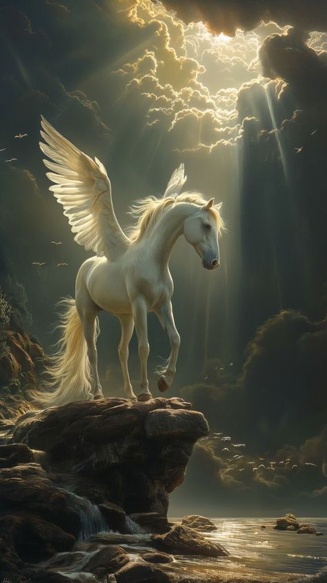 #aiarts #arts #trending #viral Pegasus Art, Unicorn Artwork, King Horse, Unicorn And Fairies, Magical Horses, Unicorn Pictures, Spirit Animal Art, Fantasy Horses, Winged Horse