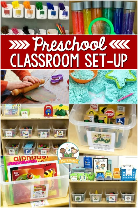 Prek Classroom Setup, Preschool Set Up, Play Based Classroom, Preschool Classroom Setup, Classroom Management Preschool, Preschool Organization, Preschool Back To School, Pre K Pages, Preschool Room