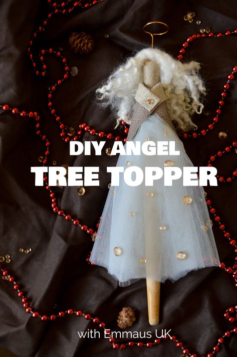 DIY upcycled angel tree topper Diy Angel Tree Topper, Tree Topper Ideas, Tool Dress, Diy Tree Topper, Needle Felting Tools, Diy Angels, Charity Shop Finds, Christmas Tree Angel, Angel Tree Topper