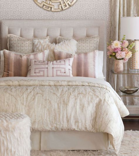 Sarah Montgomery Design The Evolution of Blush  Halo collection for Eastern Accents Idea Bilik Tidur, Dream Condo, Reka Bentuk Bilik Tidur, Room Girl, Interior Boho, Electromagnetic Spectrum, Hiasan Bilik Tidur, Bedrooms Ideas, Gold Bedroom