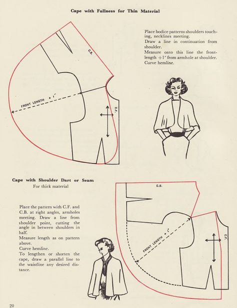 Patron pour cape How To Make A Cape, Pola Blus, Cape Pattern Sewing, Detail Couture, Bolero Pattern, Patron Vintage, Clothes Toys, Cape Pattern, Vintage Cape