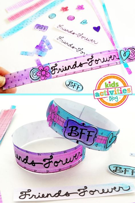 Color and Make BFF Bracelets Printable Bff Gift Ideas, Paper Bracelets, Best Friend Crafts, Friendship Crafts, Friendship Printables, Diy Bff, Bracelet Template, Paper Bracelet, Bff Gifts Diy