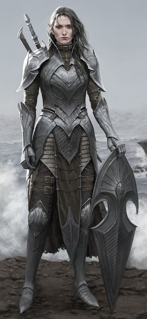 ArtStation - dark elf on the edge of a cliff, Yujin kim Female Armor, Heroic Fantasy, Fantasy Magic, Female Knight, Dungeons And Dragons Characters, Dark Elf, Fantasy Armor, Warrior Princess, Fantasy Warrior